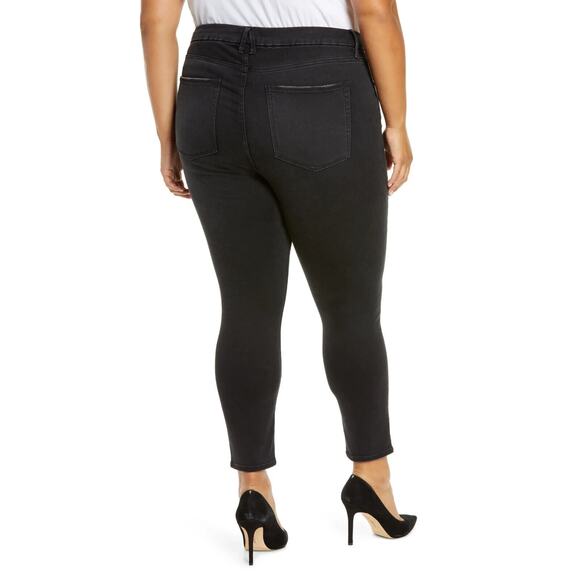 Good American Good Waist Ripped High Waist Crop Jeans Distressed Black Size 14 - Picture 8 of 12